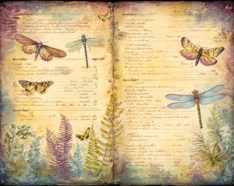 Victorian Field Journal Junk Journal Pages, Vintage Nature Printable Kit, Botanical Butterfly Ephemera, Antique Science Scrapbook Paper