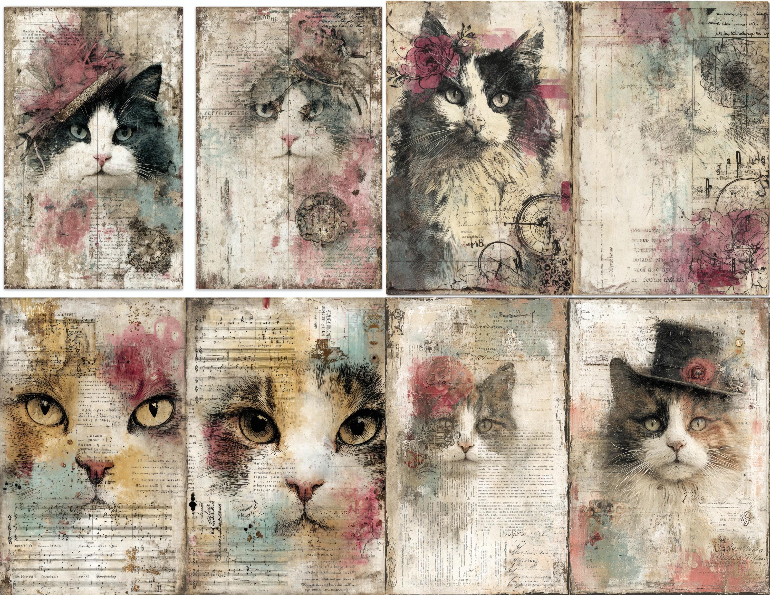 Vintage Cat Junk Journal Pages, Cat Tags and Labels, Whimsical Cat ...