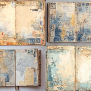 Junk Journal Seiten Reisetagebuch Printables mit vintage Postkarten Karten Karten Gepäckanhänger Scrapbook Papier für Journaling