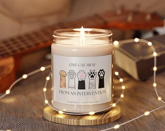 Cat-Themed Scented Soy Candle - "One Cat Away from an Intervention," Perfect Pet Lover Gift, Cozy Home Décor, Cat Mom Gift, Relaxation
