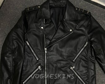 Veste en cuir Ghost Rider pour homme Veste motard cosplay Nicolas Cage Veste halloween Veste motard Ghost Rider Brando Cage Rock Spike