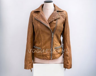 Womens Brown Genuine Leather Fringe Jacket Handmade Womens Brown Lambskin Soft Leather Fringed Jacket Festival Jacket vintage leather Coat