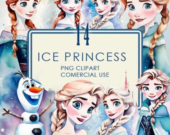 Ice Princess Clipart, PNG, Full Commercial Use, Watercolor Fantasy Fairytale Clipart, with Instant Download, Ice Castle, Ice Crown