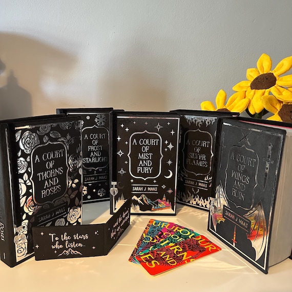 Custom ACOTAR Silver Sprayed Edges Rebound Books - Turn Any Paperback into Hardback | A Court of Thorns and Roses | Black Cover Cloth Rebind