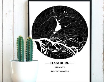 Hamburg map, Germany map, map, art