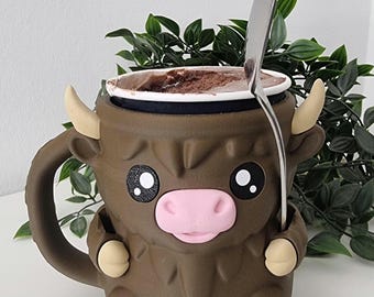 Ice Cream Tub Holder | Cute Highland Cow | With Spoon Holder