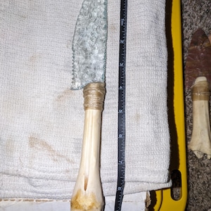 clear glass knife/dagger with deer leg bone handle hand made