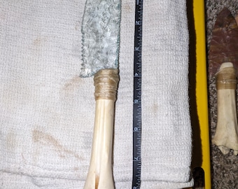 clear glass knife/dagger with deer leg bone handle hand made