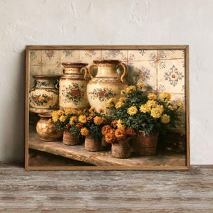 Ringelblume Wand Kunst druckbare, mexikanische Talavera Keramik Stillleben Druck, rustikale Küchen Dekor