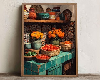 Mexican Kitchen Print, Printable Rustic Talavera Wall Art, Digital Download