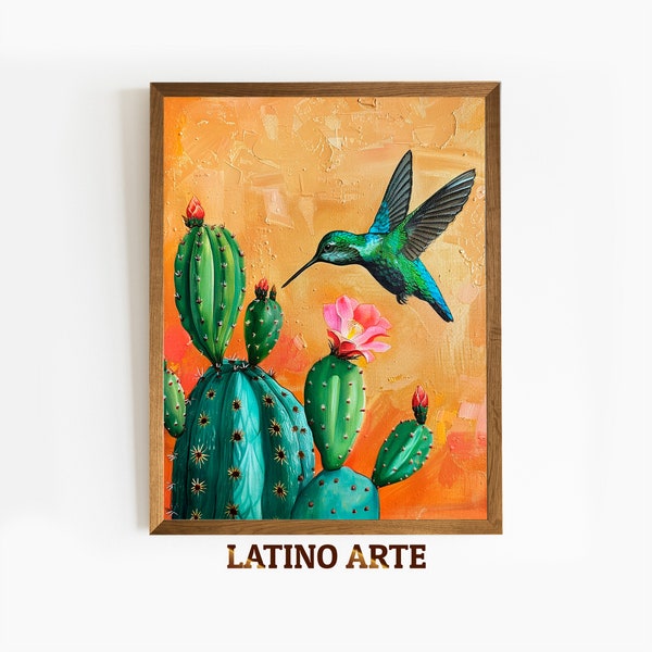 Impresión de nopal y colibrí: Arte popular mexicano (Descarga digital)