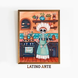 Catrina Skeleton Printable Kitchen Day of the Dead, Digital Latin Painting, Hispanic Wall Art, Mexican Folk Art, Instant Download