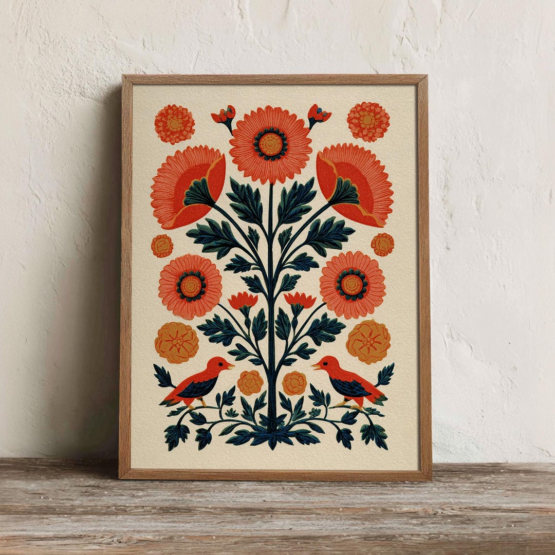 Otomi Floral Print, Printable Mexican Folk Art Wall Art, Digital ...