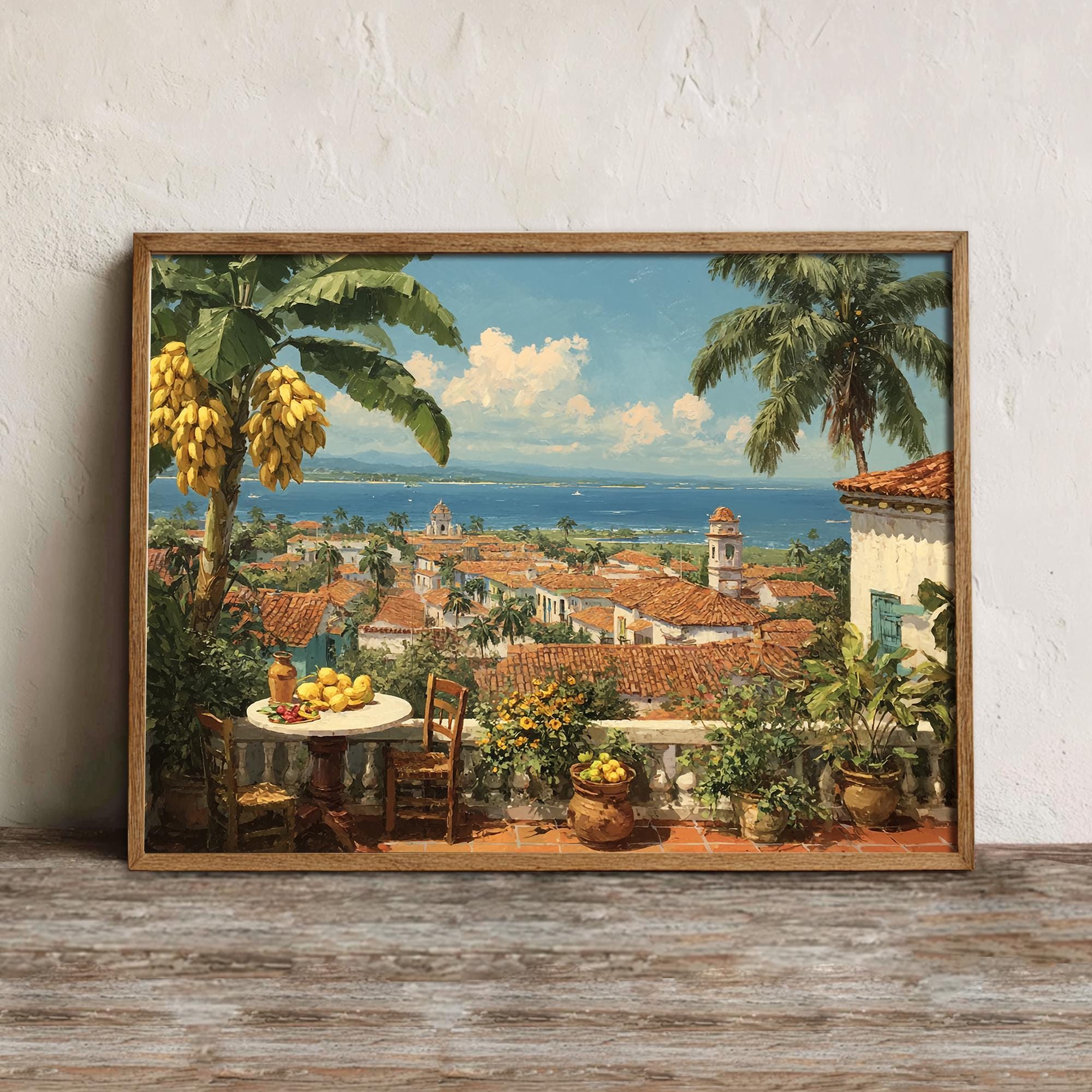 メキシコ沿岸の町のプリント、印刷可能な植民地時代の建築の壁アート