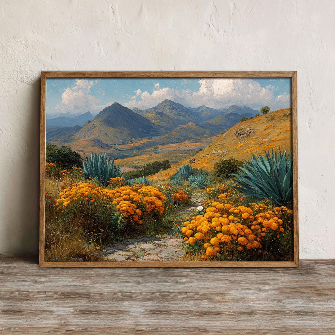 Mexican Landscape Print, Printable Marigold Hills Wall Art