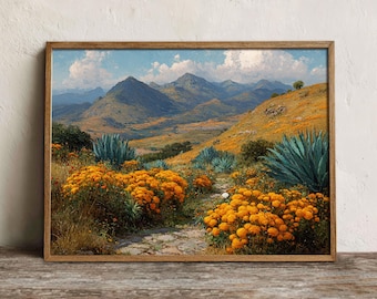 Mexican Landscape Print, Printable Marigold Hills Wall Art, Digital Download