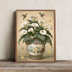 Mexican Calla Lily Vase Wall Art Printable, Talavera Folk Pottery Print, Bohemian Living Room Decor