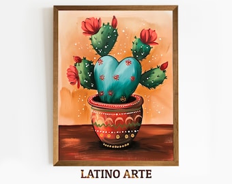 Heart Nopal Cactus Printable: Mexican Folk Art Painting (Digital Download)