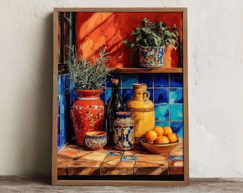 Mexican Kitchen Print, Printable Talavera Still Life Wall Art, Digital Download