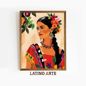 Impressão artística de mulher mexicana: pintura popular latina (download digital)
