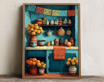 Mexican Kitchen Print, Printable Folk Pottery Wall Art, Digital Download