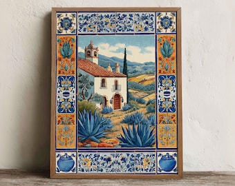 Mexican Hacienda Print, Printable Talavera Tile Wall Art, Digital Download