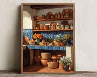 Mexican Kitchen Print, Printable Rustic Talavera Wall Art, Digital Download
