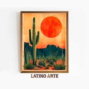 Retro-Kaktus-Poster, druckbarer mexikanischer Wüstendruck, hispanische Kunst, lateinamerikanische Wandkunst, digitaler Download