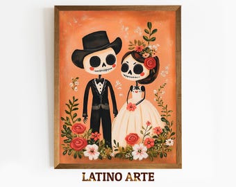 Day Of The Dead Couple Print, Printable Calavera Wedding Wall Art, Digital Download