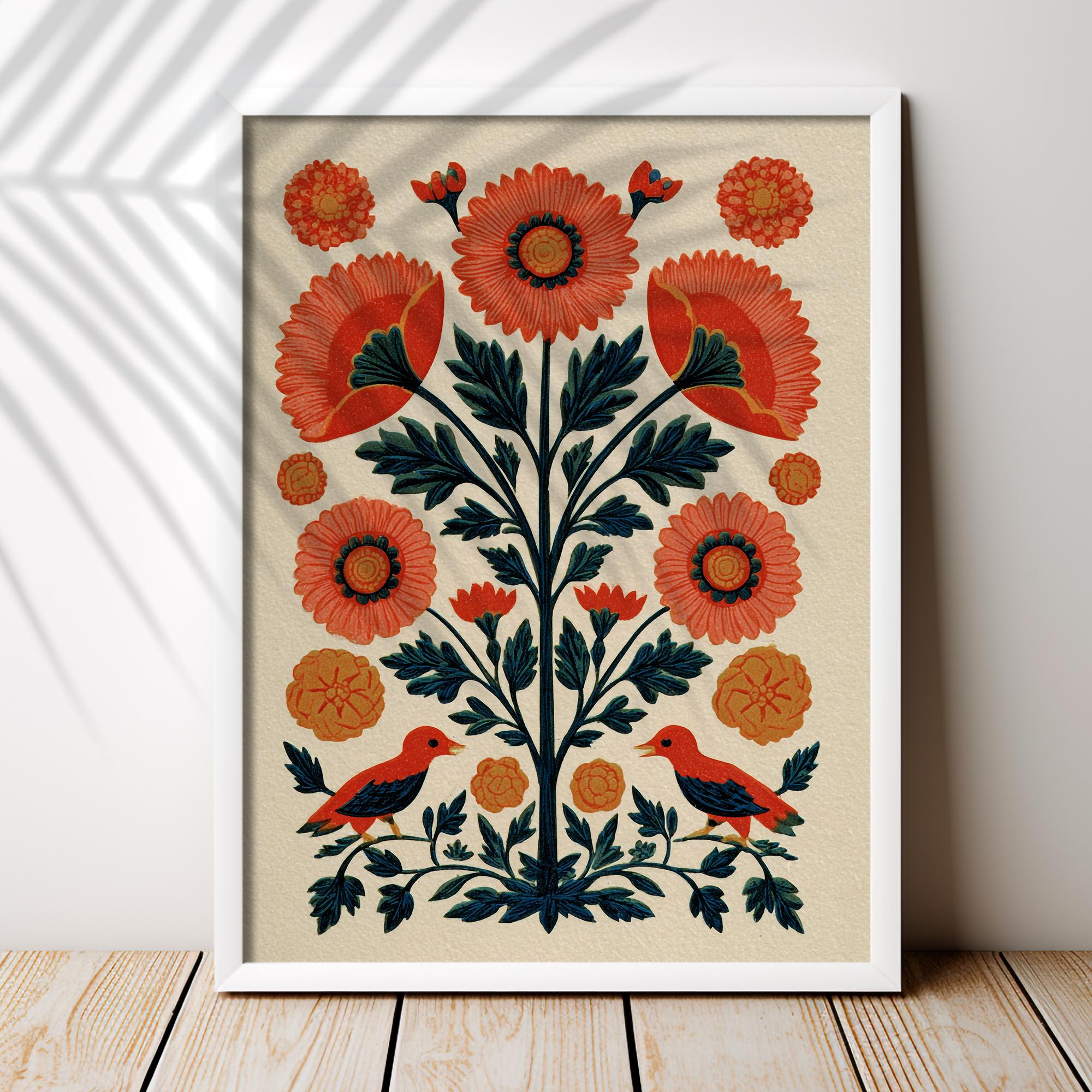 Otomi Floral Print, Printable Mexican Folk Art Wall Art, Digital ...