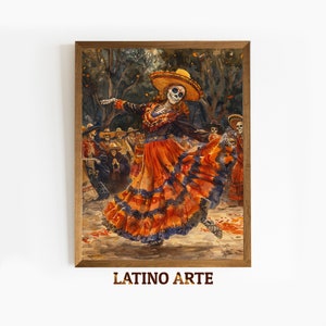 Printable Dia De Los Muertos, Mexican Dancing Catrina Wall Art, Latino Art, Mexican Painting, Hispanic Art Print, Digital Download