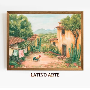 Mexican Farmhouse Art Print: Rustic Village Scene (Digital Download)