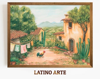 Mexican Farmhouse Art Print: Rustic Village Scene (Digital Download)