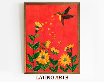 Hummingbird Mexican Art Print: Eclectic Colibri Painting (Digital Download)