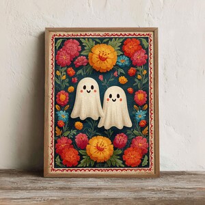 Ghost Couple Print, Printable Floral Folk Wall Art, Digital Download