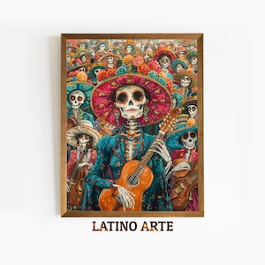 Printable Dia De Los Muertos, Catrina Mexican Wall Art, Latino Art, Colorful Mexican Painting, Hispanic Art Print, Digital Download