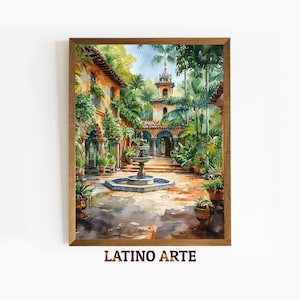 Mexican Courtyard Art Print: Colorful Hispanic Decor (Digital Download)