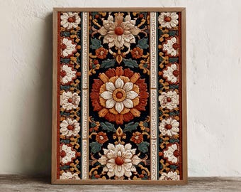 Talavera Floral Print, Printable Mexican Folk Wall Art, Digital Download