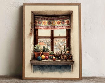 Winter Latin Window Print, Printable Cactus Folk Wall Art, Digital Download