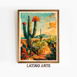 Druckbares Mexiko Retro Poster, Kaktus und Wüste Druck, Mexikanische Landschaft, Hispanic Kunst, lateinische Wandkunst, digitaler Download