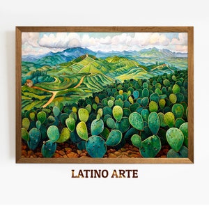 Mexican Cacti Field Art Print: Latin Landscape Painting (Digital Download)