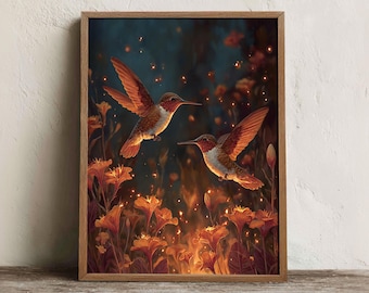 Hummingbird Print, Printable Mexican Floral Wall Art, Digital Download