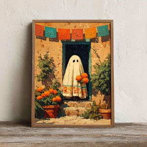 Day Of The Dead Ghost Print, Printable Mexican Folk Wall Art, Digital Download