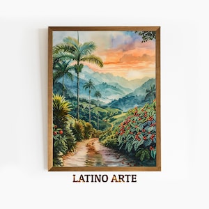 Mexican Coffee Plantation Art Print: Colorful Latin Landscape (Digital Download)