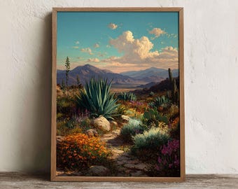 Mexican Desert Print, Printable Cactus Landscape Wall Art, Digital Download