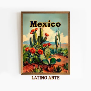 Druckbares Mexiko Retro Poster, Nopal Kaktus Druck, mexikanische Wüstenlandschaft, spanische Kunst, lateinische Wandkunst, digitaler Download