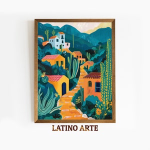 Mexican Village Art Print: Colorful Naive Painting (Digital Download)