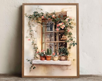 Mexican Window Print, Printable Floral Cactus Wall Art, Digital Download