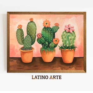 Potted Cactus Print: Mexican Folk Art Painting (Digital Download)