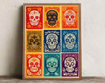 Sugar Skull Print, Printable Mexican Folk Art Wall Art, Digital Download